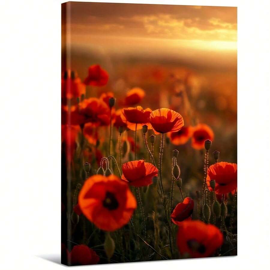 Poppies At Sunset Large Wooden Framed Wall Painting Artist Home Decoration Oil Painting - Bedroom, Bathroom, Living Room, Office, Kitchen, Christmas Gifts - 1 Piece