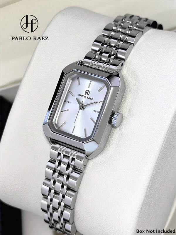 Pablo Raez 1pc Ladies Watch SUS304 Stainless Steel Silver Top Level AAA Quality Women Watch Luxury Dress Watch IPS Plated Elegant Brand New Rectangle Gorgeous Design Quartz Watch Fahionable White Face High Quality Woman Popular Square Wristwatch