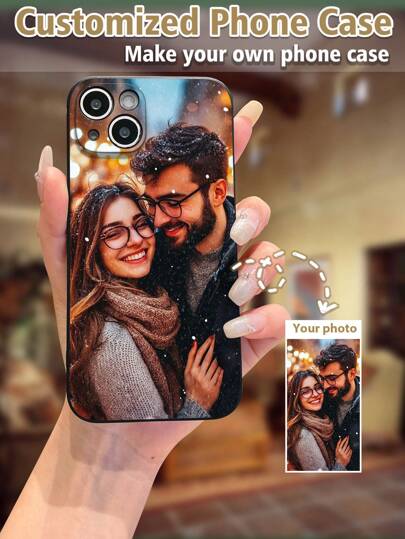 1pc Customizable Black TPU Shockproof Phone Case, Compatible With Apple/Android Phones Such As , Galaxy, OPPO, With Neck Strap Or Wrist Strap Design, Suitable For Halloween, Christmas, Valentine's Day Gifts,Season Picks