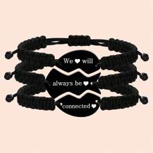 3 PCS Friendship Bracelets For 3 Best Friend Couples With Engraved Stainless Steel Adjustable Handmade Cord Relationship Bracelets For Daughters Family Besties Sisters Granddaughters