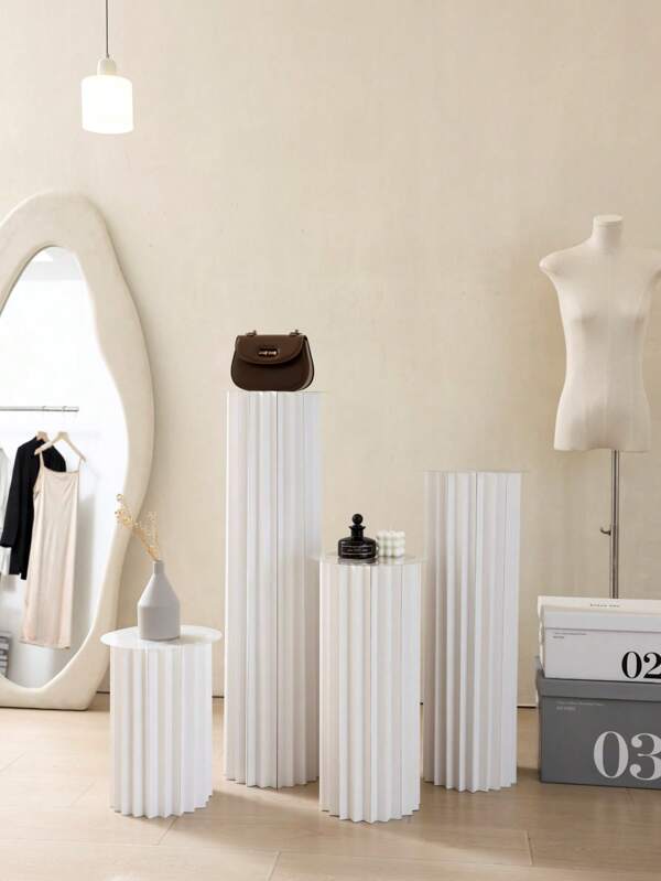 1/3/4 pièces Set de présentoir en carton, support de colonne pliable, accessoires de mariage, support de colonne de présentation au sol, boîte de piédestal à DIY avec plateau supérieur rond, colonne de cylindre en papier pliable, support de gâteau de mariage, support de fleurs, Matériel : papier, peut supporter 20 kg