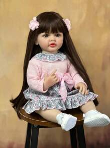 Muñeca realista de cuerpo completo de vinilo suave de 55 cm, bebé recién nacido de 22 pulgadas, adorable juguete para vestir, regalo de cumpleaños (algunas piezas al azar, incluido chupete, biberón, pañal, accesorios para el cabello y juego de ropa)