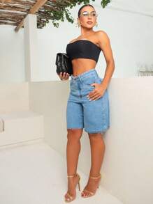 Bermuda Jeans Without Elastane/High Waist/Premium Line - 藍色 - 查看 7