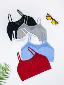 5 pièces/Paquet Soutien-gorge sexy en maille respirante et de soutien pour femmes, multicolore