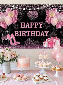 1Pc Rose Gold Birthday Polyester Backdrop,Happy Birthday Background Cloth,150*100cm Polyester Backdrop Cloth, Birthday Decor,Birthday Party Background Decoration,1St Birthday Party Supplies,Birthday Home Decor,Wall Decor, Photography Background Prop Decoration