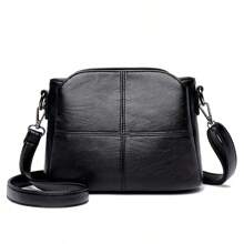  Vintage Women's Soft PU Leather Shoulder Bag Square Solid Color Crossbody Middle-Aged Female New Large Women Messenger Bags