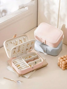 1pc Travel PU Leather Jewelry Box, Multi-Functional Jewelry/Cosmetic Storage Box For Rings, Earrings, Necklaces, Makeup, Jewelry Display Back To School