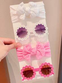2/4pcs/Set New Girls Cute Solid Colors Bowknot Hairband Flower Frame Fashion Glasses Kids Hair Accessories Set,Card Only Show,Don't Shipping - Sunglasses+Headband - View 18