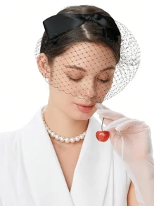 1pc 1920s Style White Veil Headpiece For Women, Suitable For Cocktail Parties, Churches, Vintage Inspired, Mesh Headband With Bow, Bridal Wedding Tea Party Hair Accessory ,Hair Band ,Diadema ,Hair Hoop Head Accessories