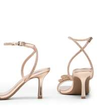 Women Double Bowknots High Heeled Sandal Open Square Toe Ankle Strap Rhinestone Decor Dress Shoes For Wedding Prom Festival Party - 香檳色 - 查看 8