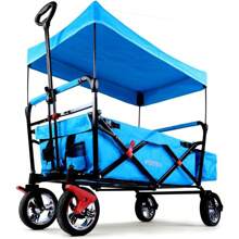Folding/Collapsible Travel Trolley - Trolleys - Garden Trolley Outdoor - Hiking - Hard Terrain - Detachable Top - Rear Pocket - 4 Wheels - Cover - CT-500 Blue - Blue - View 1
