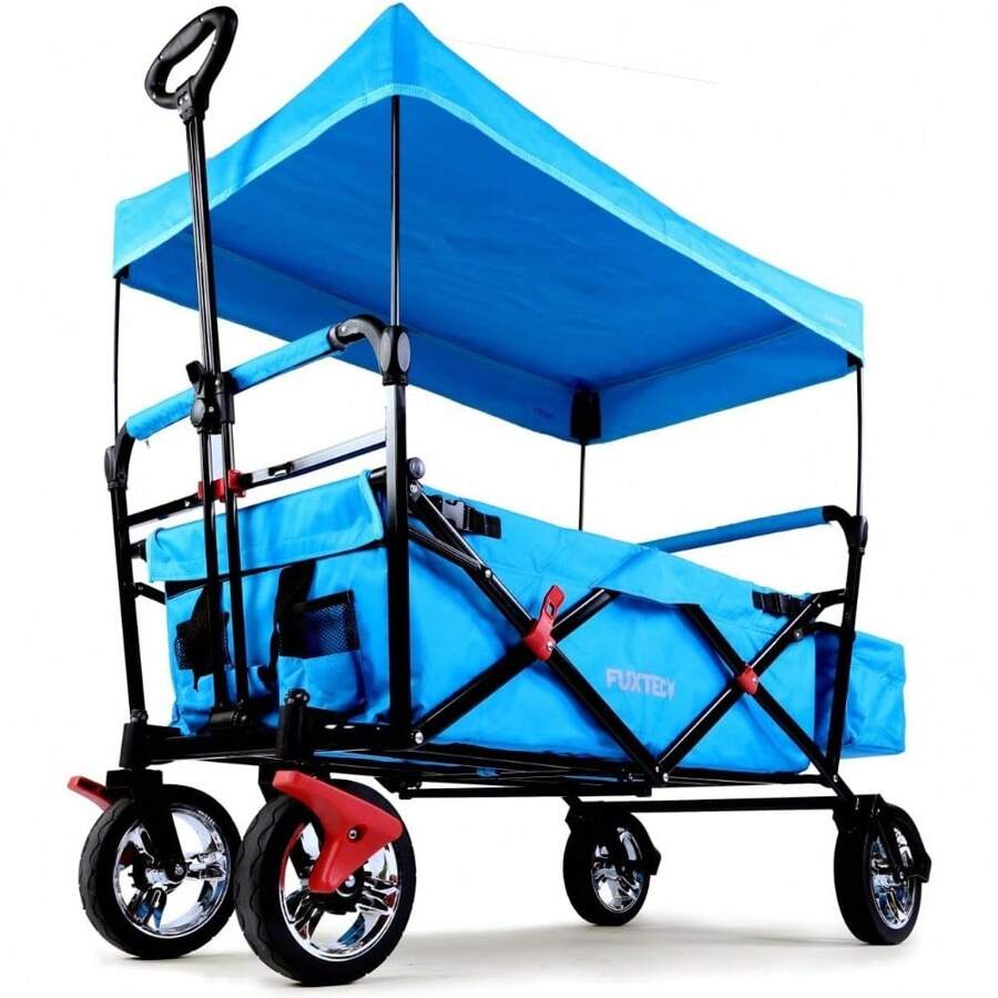 Folding/Collapsible Travel Trolley - Trolleys - Garden Trolley Outdoor - Hiking - Hard Terrain - Detachable Top - Rear Pocket - 4 Wheels - Cover - CT-500 Blue - Blue - View 1