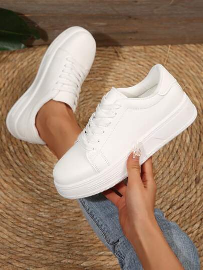 2025 Women's Fashion Casual Sneakers With Thick Soles, White Color, Suitable For Students' Daily Wear