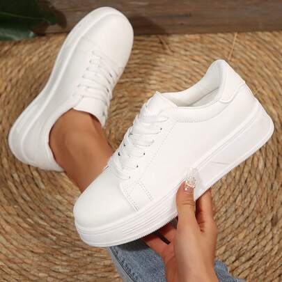 2025 Women's Fashion Casual Sneakers With Thick Soles, White Color, Suitable For Students' Daily Wear