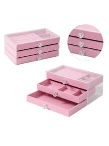 1个三层亚克力透明首饰盒，戒指耳环收纳盒，防尘抗氧化首饰展示盒，天鹅绒托盘首饰盒，首饰柜台展示盒，派对、情人节、母亲节、开学季送给她的绝佳礼物 - 彩色 - 查看 13