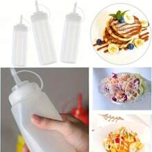 Juego de 3 botellas exprimibles de silicona para salsas - Sin PVC, fácil de dispensar salsas, condimentos, jarabes - Perfecto para cocinas, parrillas, picnics, camping