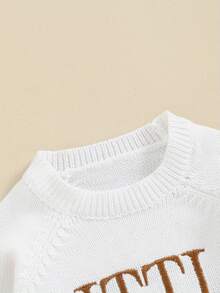 Suéter para bebé de 0 a 24 meses, manga larga, cuello redondo, letras bordadas, suéter de punto cálido de invierno, ropa de Pascua para niñas - Blanco - Ver 5