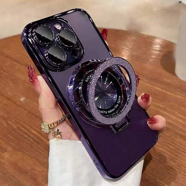 1入電鍍磁吸閃粉硬件支架手機殼,適用於 Iphone