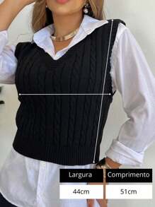 V-Neck Braided Knit Sweater Vest - White - View 5
