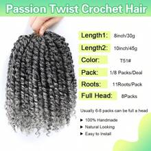 Karida 8/10/12 Inch Grey Passion Twist Crochet Wig, Passion Twist Pre-Looped Short Crochet Wig Suitable For Women And Children For Daily Wear, Festivals And Cosplay - Gray Ombre - View 2