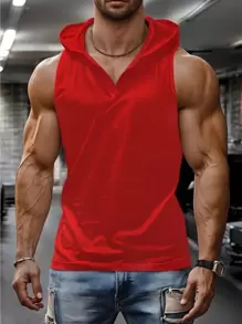 Playera Gym sin Mangas con Gorro para Hombre - Estilo, Comodidad y Rendimiento - Rojo - Ver 1