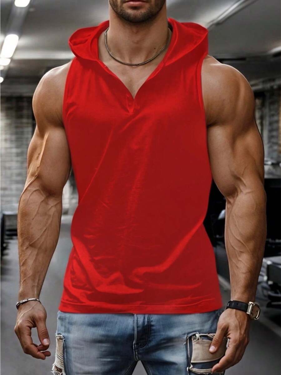 Playera Gym sin Mangas con Gorro para Hombre - Estilo, Comodidad y Rendimiento - Rojo - Ver 1