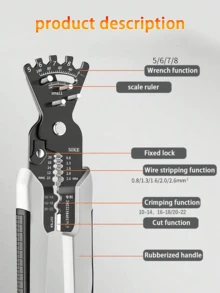 1 件 5 合 1 碳钢钳，电工多功能剥线钳/压接钳/切割器/弯管器，适用于家用电线、电气设备维修、汽车维护，0-100 度可调弯曲，快速剥线而不损坏电线