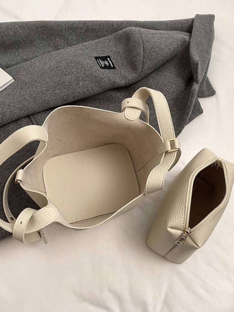 FRIFUL 1 pièce Nouveau sac seau polyvalent décontracté rétro pour femme, de couleur unie, convenant pour les trajets, les sorties quotidiennes et le travail. Sac à main pour femme - Blanc - Voir 10