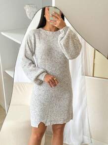 TRICOT Mousse Dress With Side Slits - LEAD GRAY - View 6