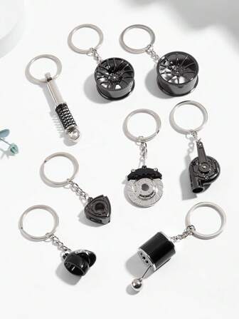 1 pieza/8 piezas Llavero de amantes de los autos, Palanca de cambios manual, Discos de freno, Cascos, Rotores, Cubos de rueda, Turbo, Llavero de disco de freno