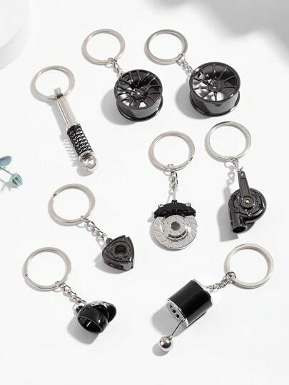 1 pieza/8 piezas Llavero de amantes de los autos, Palanca de cambios manual, Discos de freno, Cascos, Rotores, Cubos de rueda, Turbo, Llavero de disco de freno