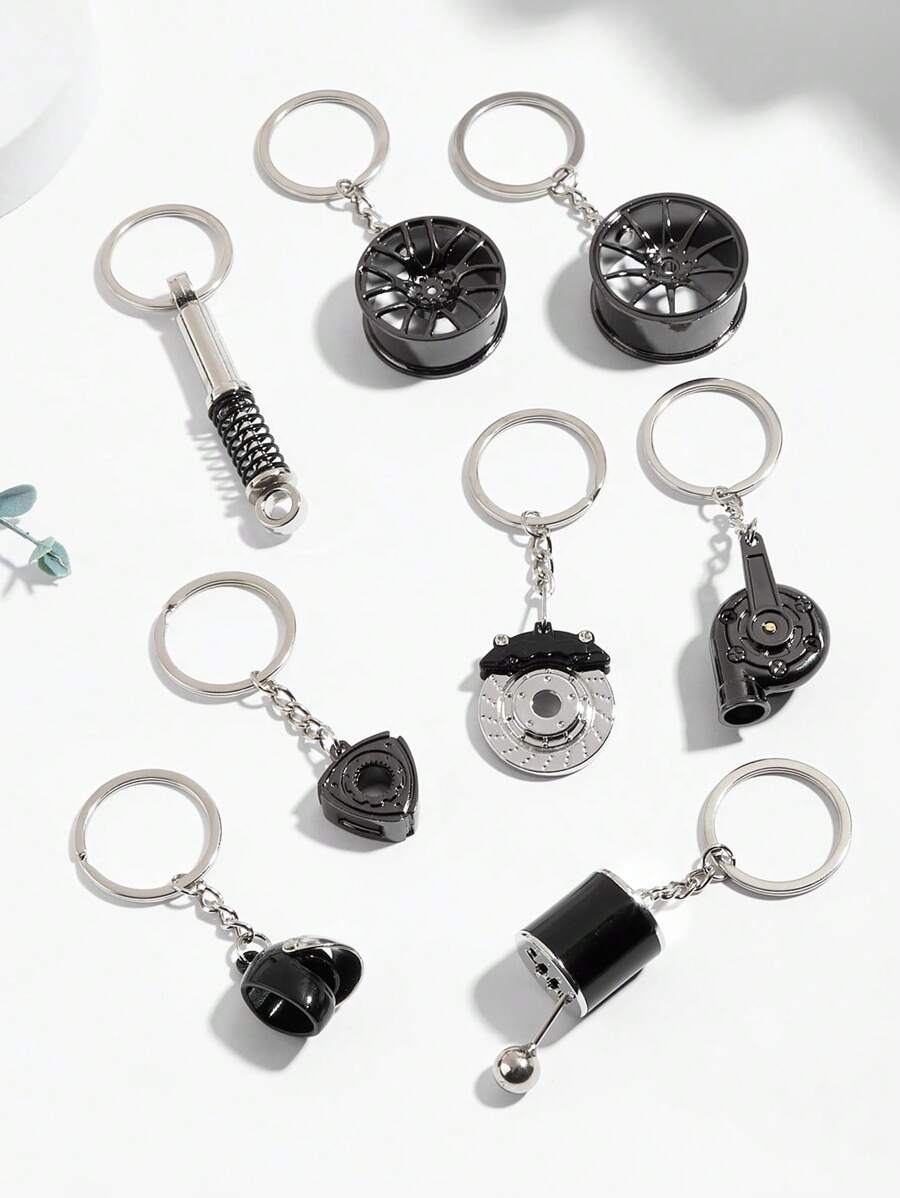 1 件/8 件汽车爱好者钥匙扣、手动变速杆、刹车盘、头盔、转子、轮毂、涡轮增压器、刹车盘钥匙扣 - 彩色 - 查看 1