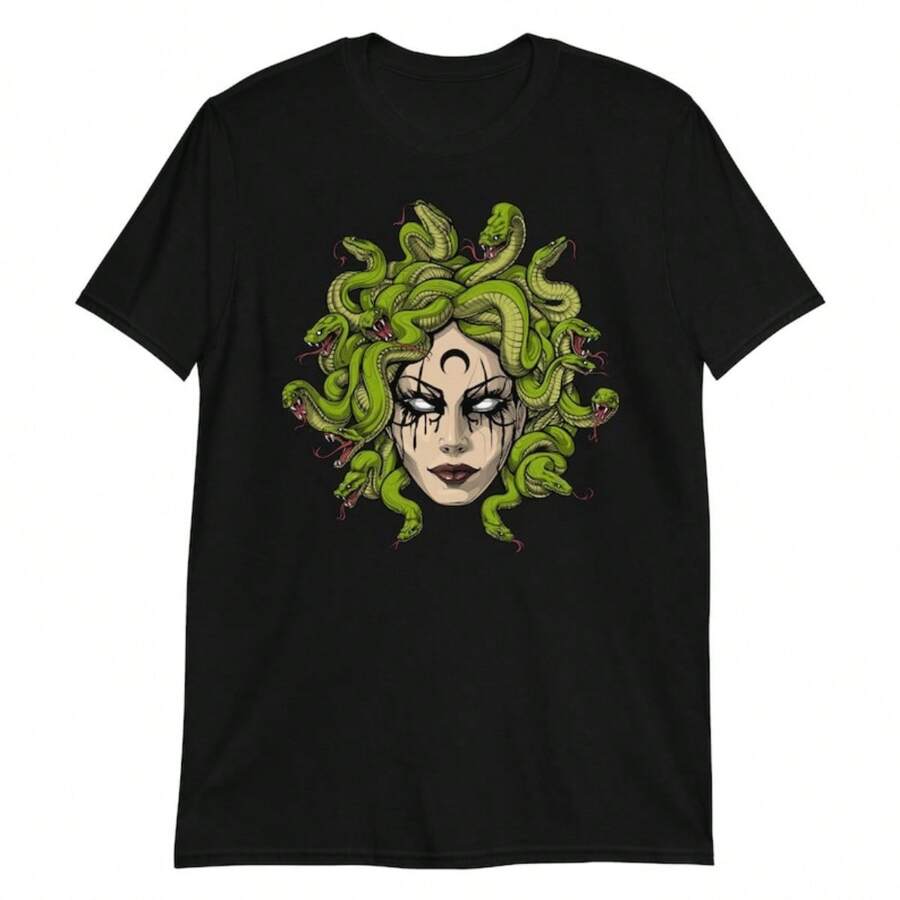Medusa T-Shirt, Greek Mythology Shirt, Greek Goddess Tee, Medusa Clothing, Medusa Clothes, Greek Goddess Outfit, Medusa Apparel, Medusa Gift - 黑色 - 查看 1