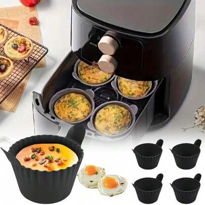 1/4PCS Tấm lót nồi chiên không dầu bằng silicon có thể tái sử dụng và phụ kiện cốc nướng cho trứng, bánh, thịt viên và hấp Phụ kiện nồi chiên không dầu chống dính cho nấu ăn lành mạnh, dụng cụ nướng nhà bếp