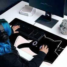 Black Cat Mouse Pad Cute Art Large Desk Mat 35.4x15.7 Inch Desk Accessories Rubber Base With Stitched Edge Non-Slip Keyboard Pad For Office Home Computer As Gifts For Men Women Friends - Multicolor - View 4