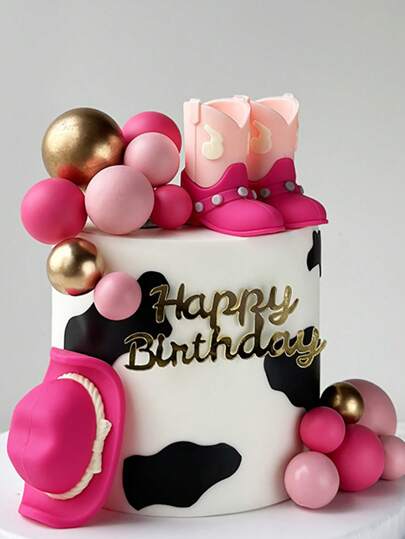 牛仔竞技蛋糕装饰，牛仔帽生日蛋糕装饰，牛仔靴，蛋糕装饰，牛仔球蛋糕装饰，红色和咖啡色牛仔帽，靴子软娃娃，男女生日蛋糕