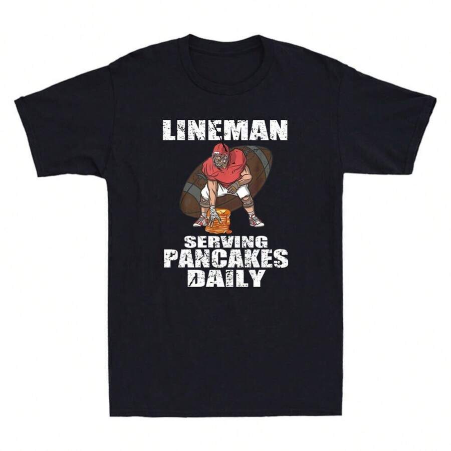 Football Pancake Offensive Lineman Serving Pancakes Daily Funny 's T-Shirt - Black - View 1