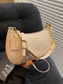 New Elegant Solid Color PU Underarm Bag, Metal Chain Handle Women Shoulder Bag