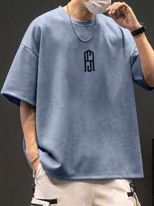 青少年男孩夏季新款字母印花休闲圆领短袖T恤 - 霧霾藍 - 查看 4