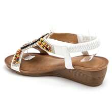 Summer Fashion Rhinestone Beaded Wedge Sandals - White - View 3