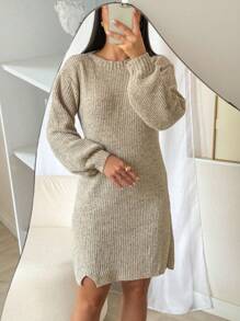 TRICOT Mousse Dress With Side Slits - Rust Brown - View 10