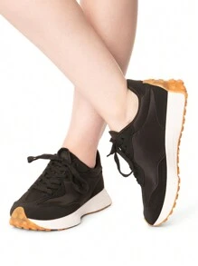 Truffle Collection Women's Wedge Sneakers In Black Polyurethane - Size UK 3-8 / EU 36-41 / US 5-10 - Shipped Directly From The UK- Delivery In 3-5 Days! - Ladies Lace-Up Summer Trainers For Casual And Everyday Wear - Comfortable, Modern Wedge Shoes For Sporty Or Urban Style