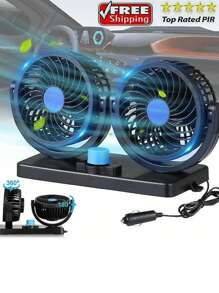 DeTODO Ventilador Doble Para Coche de 2 Velocidades. 360 ° - Negro - Ver 5
