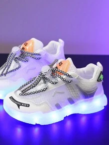 USB Rechargeable LED Light Up Mesh Breathable Sneakers For Boys, Girls, Kids, Children, Toddlers, Spring/Summer/Autumn, Casual Shoes, Running Shoes, Color Changing Night Light, Outdoor Sports Retractable Wheeled Roller Skate Shoes With LED Lights