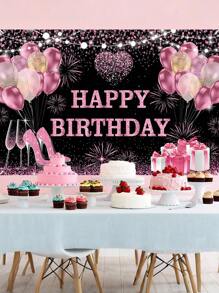 1Pc Rose Gold Birthday Polyester Backdrop,Happy Birthday Background Cloth,150*100cm Polyester Backdrop Cloth, Birthday Decor,Birthday Party Background Decoration,1St Birthday Party Supplies,Birthday Home Decor,Wall Decor, Photography Background Prop Decoration