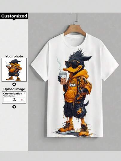 T-shirt personnalisé style boyfriend pour homme, téléchargez vos photos préférées pour les imprimer sur l'avant et l'arrière du t-shirt, sans impression d'arrière-plan. Ornemental, dawg, mode, hipster, sobre, costume facile, mode modeste, style minimal chic, personnalisé casual, unique, cadeau personnalisé idéal pour lui, la famille, le petit ami, les amis, les enfants