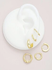 6 件优雅简约铜锆石装饰耳环套装，女士度假派对日常搭配礼物 - 款式一 - 查看 3