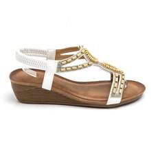 Platform Sandal With Rhinestone Details And Decorative Buckle - White - View 4