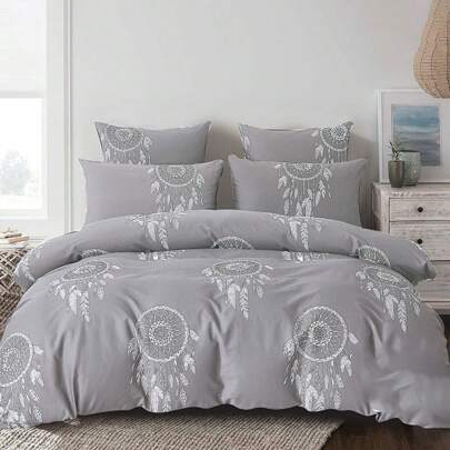 Capa de edredom 100% algodão com estampa floral de dente-de-leão cinza, primavera/outono