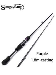 SOUGAYILANG Caña de pescar de 1.8M con 2 secciones de fibra de carbono, con mango cómodo de EVA en color rojo/morado, caña de pescar giratoria/de lanzamiento para pesca en agua dulce